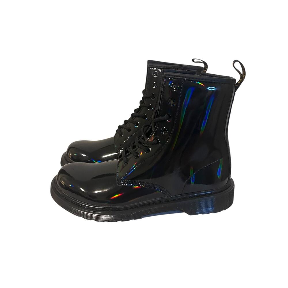 Dr Marten Holographic Leather Boots Combat Lace-Up Black 6